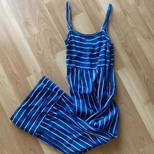 Blue and white striped jumpsuit